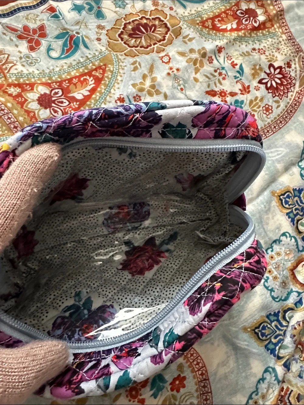 Vera Bradley Quilted Floral Cosmetic Pouch in Purple, Teal & Pink